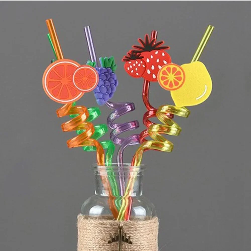 NWT Cartoon Pattern Fruit Colorful Kids Drinking Straws 5pc Set